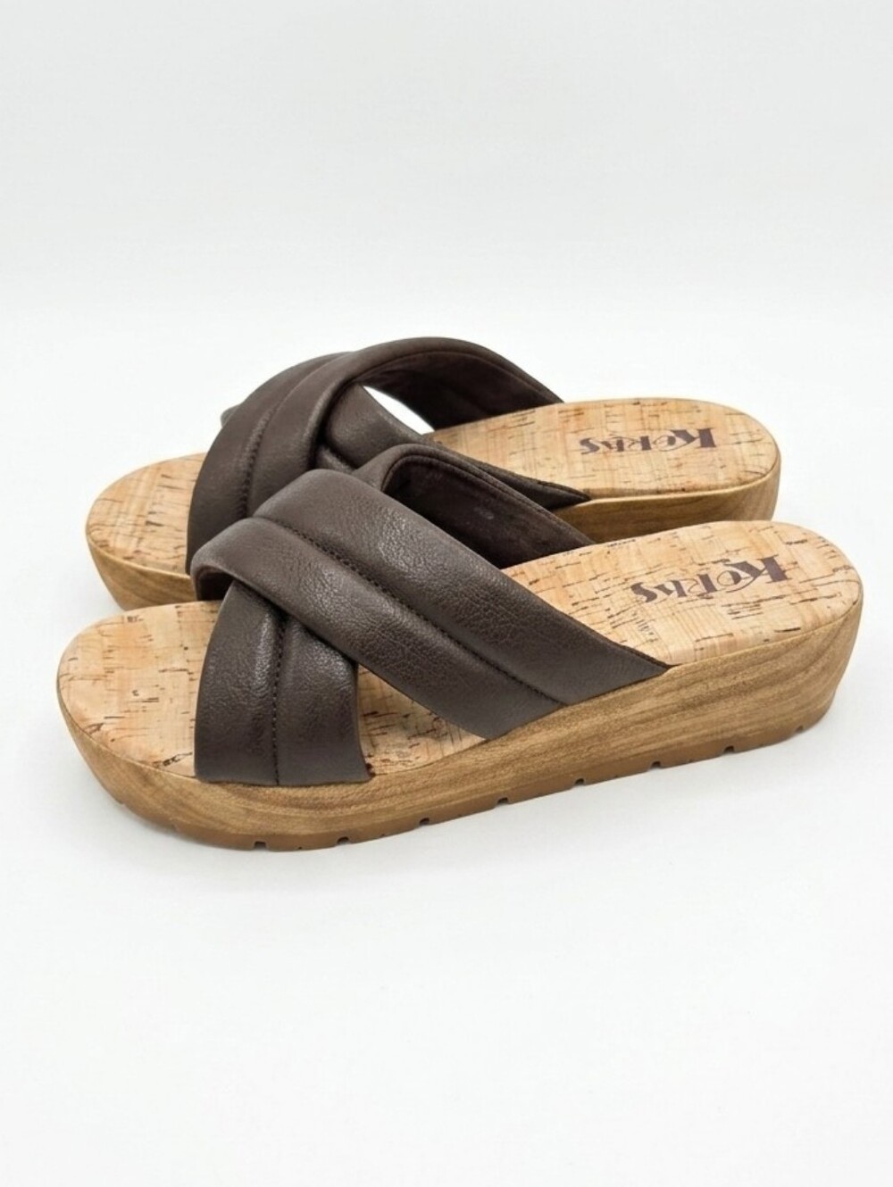Kork Ease Faithe Brown Leather Platform Sandals Slide On Womens Size 8M New